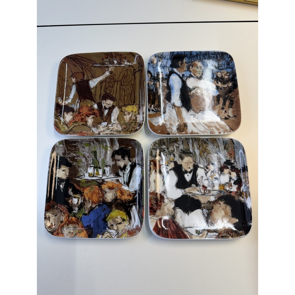 Set of 4 Williams Sonoma "Garcon" Square Appetizer Plates, Waiters/Servers